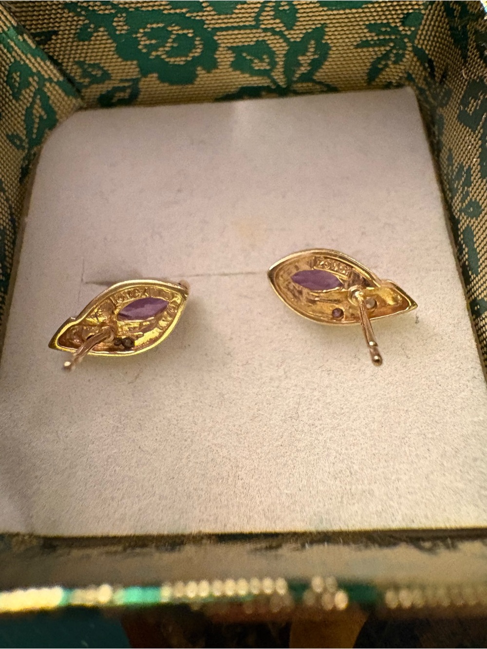 10k Gold Marquise Amethyst Stud Earrings with Diamond Accents - Picture 4 of 4